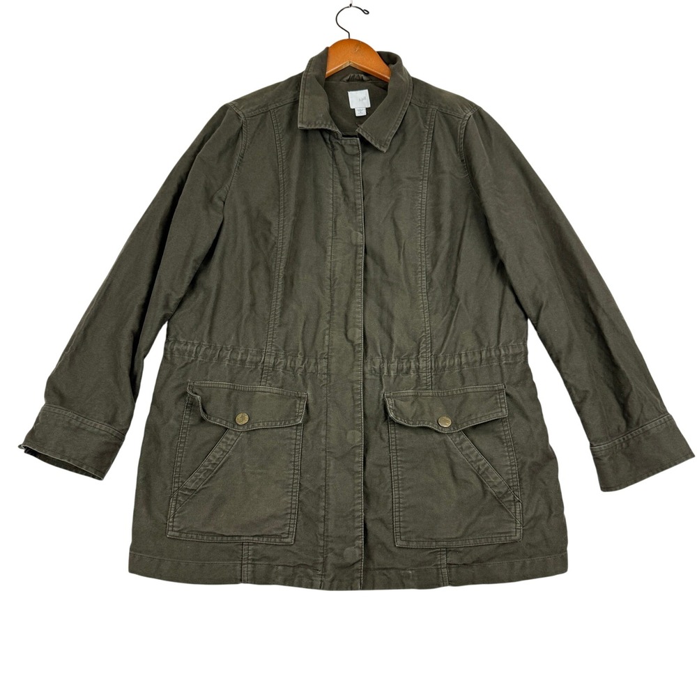 J Jill Green Utility‎ Field Jacket Womens Medium Petite Quilted Removable Liner